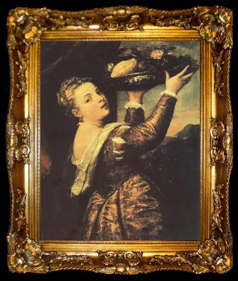 framed  TIZIANO Vecellio Girl with a Basket of Fruits (Lavinia) r, ta009-2