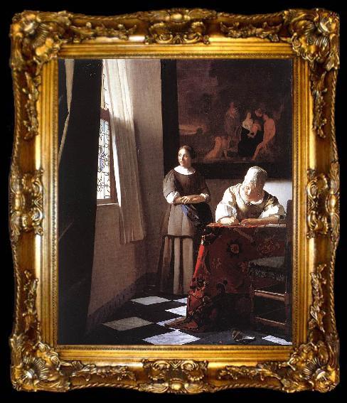 framed  VERMEER VAN DELFT, Jan Lady Writing a Letter with Her Maid ar, ta009-2