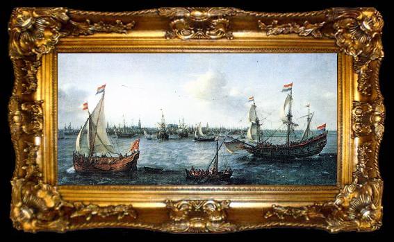 framed  VROOM, Hendrick Cornelisz. The Harbour in Amsterdam we, ta009-2