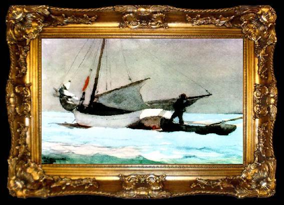 framed  Winslow Homer Stowing the Sail, Bahamas, ta009-2