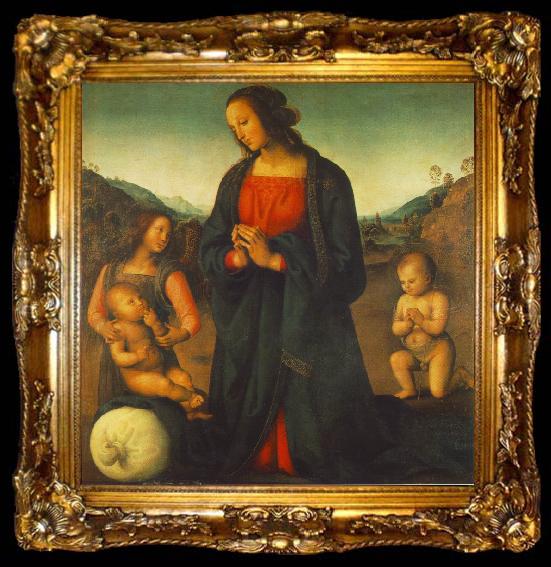 framed  PERUGINO, Pietro Madonna, an Angel and Little St John Adoring the Child (Madonna del sacco) R, ta009-2