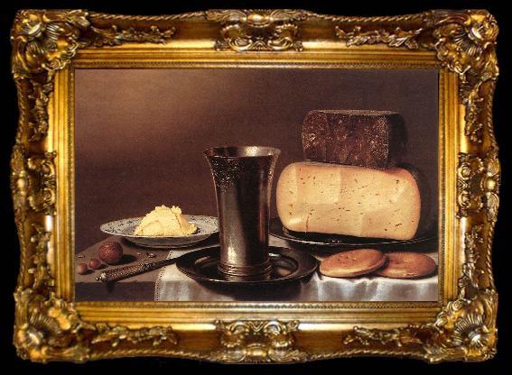 framed  SCHOOTEN, Floris Gerritsz. van Still-life with Glass, Cheese, Butter and Cake A, ta009-2