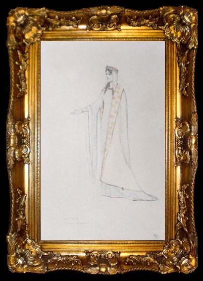 framed  Fernand Khnopff Costume Drawing For Le Roi Arthus Genievre, ta009-2