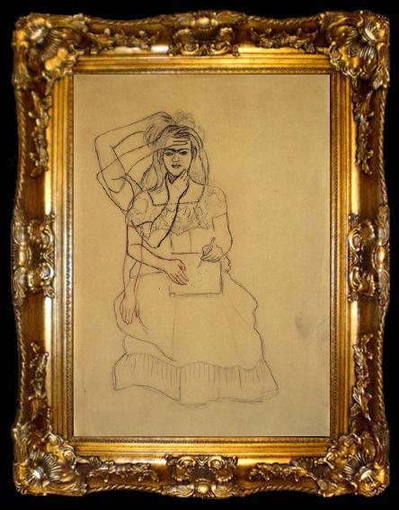 framed  Frida Kahlo Self-Portrait Drawing, ta009-2
