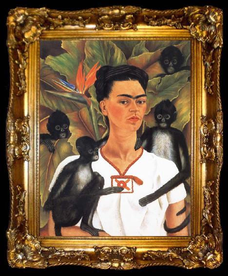 framed  Frida Kahlo Self-Portrait with Monkeys, ta009-2