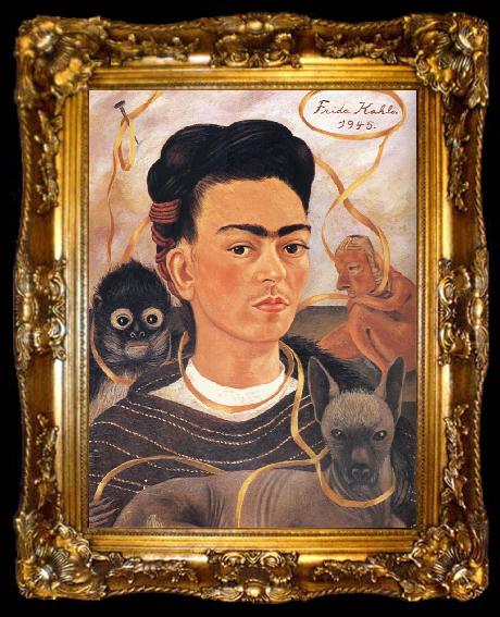 framed  Frida Kahlo Self-Portrait with Small Monkey, ta009-2