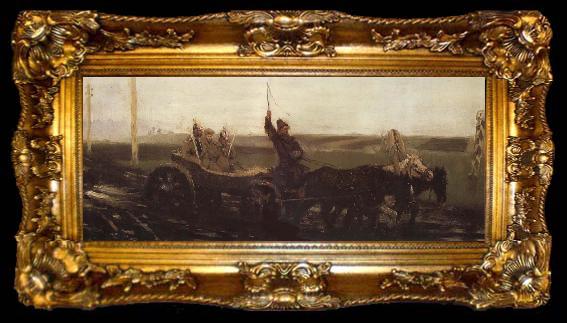 framed  Ilya Repin Under Guard,Along the Muddy Road, ta009-2