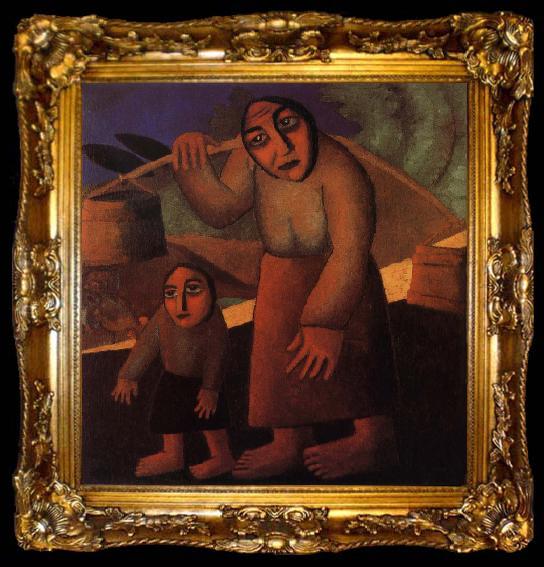 framed  Kasimir Malevich The Woman and child Pick up the water pail, ta009-2