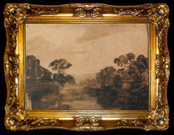framed  REMBRANDT Harmenszoon van Rijn River with Trees on its Embankment at Dusk, ta009-2
