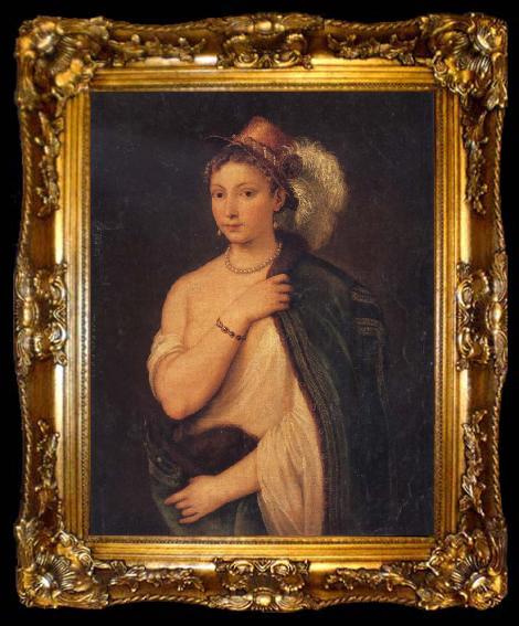 framed  Titian Portrait of a Young Woman, ta009-2