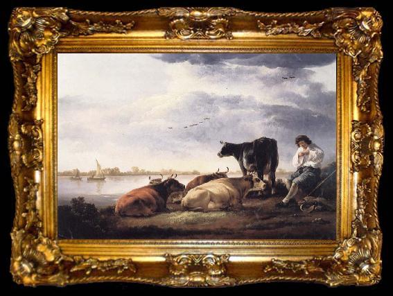 framed  Aelbert Cuyp Cows and Herdsman by a River, ta009-2