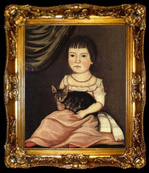 framed  Beardsley Limner Child Posing with Cat, ta009-2