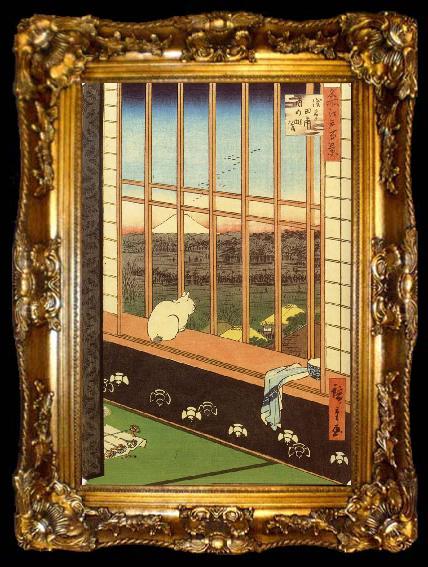 framed  Hiroshige, Ando Cat at Window, ta009-2