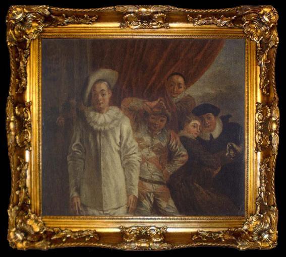 framed  Jean-Antoine Watteau Harlequin,Pierrot and Scapin, ta009-2