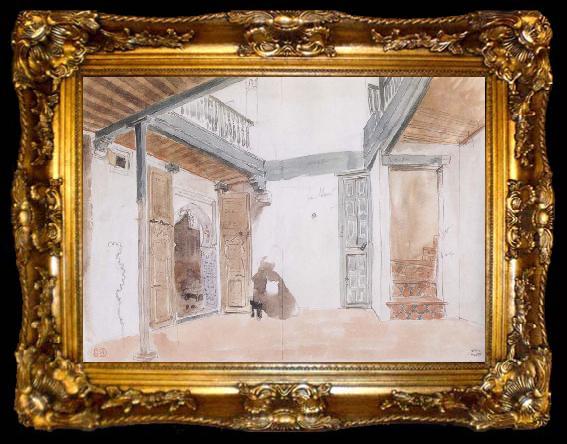 framed  Eugene Delacroix A Courtyard in Tangiers, ta009-2