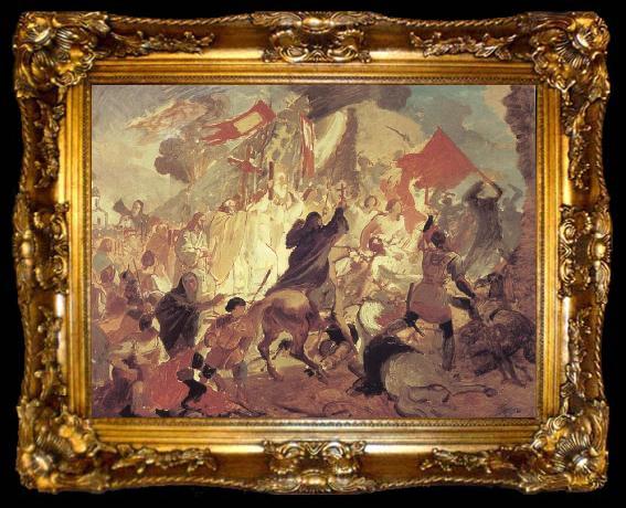 framed  Karl Briullov The Siege of Pskov by the troops of stephen batory,King of Poland, ta009-2
