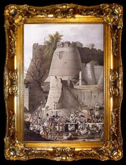 framed  Thomas Van Buerle Henry Elliot,Aide-de-Camp to sir Thoms Hislop,Carried in a Palanquin beneath the Walls of the Fort of Bharatpur, ta009-2