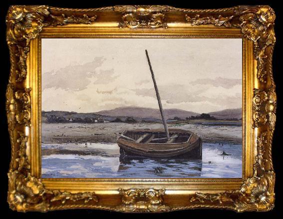 framed  William Stott of Oldham Boat at Low Tide, ta009-2