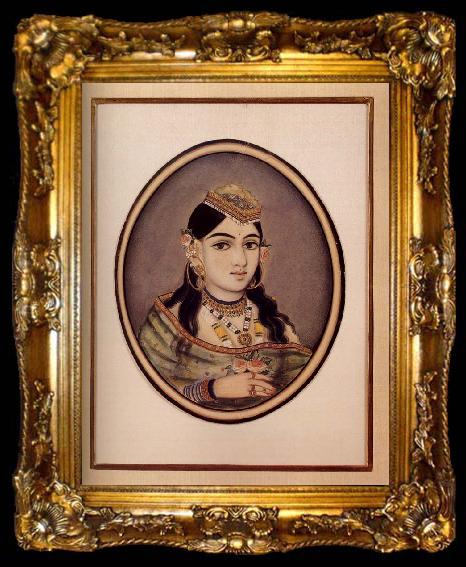 framed  unknow artist A Courtesan of Maharaja Sawai Ram Singh of Jaipur Dressed for the Spring Festival, ta009-2