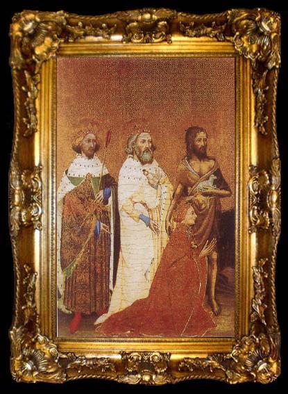 framed  unknow artist The Wilton Diptych,Richard ii presented to the Virgin and Child by his patron Saint John the Baptist and Saints Edward and Edmund, ta009-2