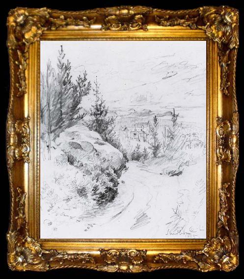 framed  Carl Larsson First Glimpse of Sundborn Pencil, ta009-2