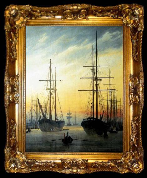 framed  Caspar David Friedrich View of a Harbour ., ta009-2