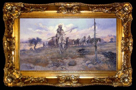framed  Charles M Russell Bringing Home the Spoils, ta009-2