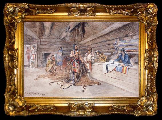 framed  Charles M Russell Joe Kipp-s Trading Post, ta009-2