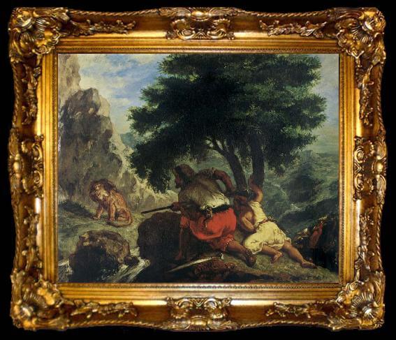 framed  Eugene Delacroix Lion Hunt in Morocco, ta009-2
