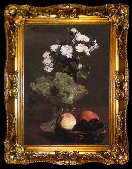 framed  Henri Fantin-Latour Nature Morte aux Chrysanthemes et raisins, ta009-2