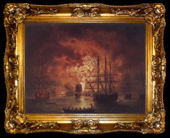 framed  Jakob Philipp Hackert The Destruction of the Turkish Fleet in Chesme Harbour, ta009-2