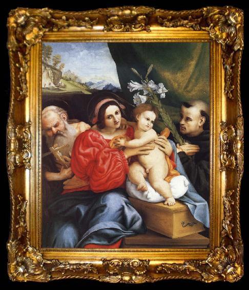 framed  LOTTO, Lorenzo The Virgin and Child with Saint Jerome and Saint Nicholas of Tolentino, ta009-2