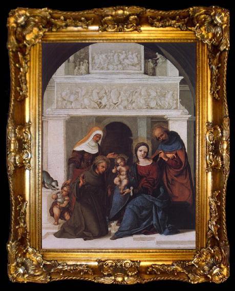 framed  Lodovico Mazzolino The Holy Family with Saints John the Baptist,Elizabeth and Francis, ta009-2