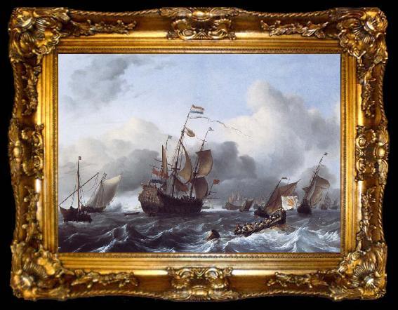 framed  Ludolf Backhuysen The Eendracht and a Fleet of Dutch Men-of-War, ta009-2