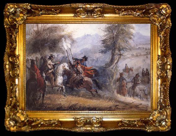 framed  Miller, Alfred Jacob Greeting the Trappers, ta009-2