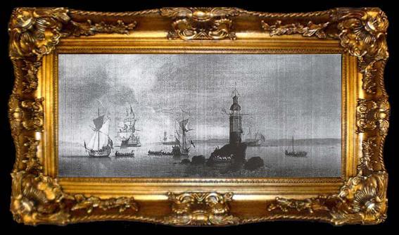 framed  Monamy, Peter This is Manamy-s Picture of the opening of the first Eddystone Lighthouse in 1698, ta009-2