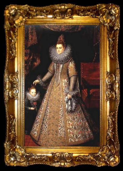 framed  POURBUS, Frans the Younger Portrait of Isabella Clara Eugenia of Austria with her Dwarf, ta009-2
