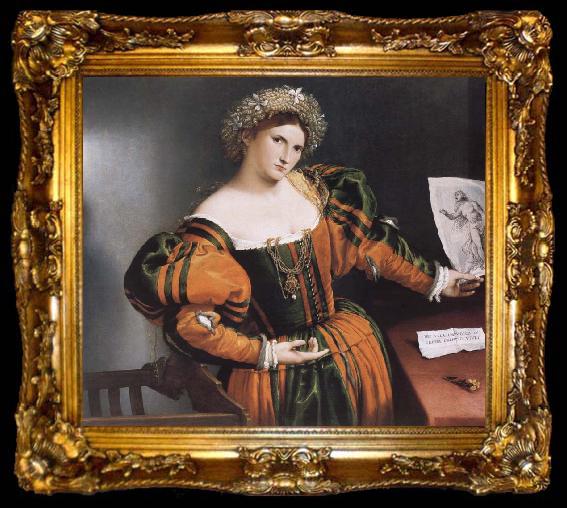 framed  Palma Vecchio Portrait of a young bride as flora, ta009-2