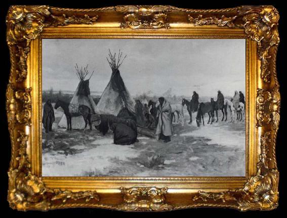 framed  Sharp Joseph Henry Burial Cortege of a Crow Chief, ta009-2
