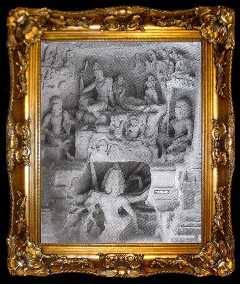 framed  unknow artist Shiva and Parvati on Kailasa Kailasa-whine-peel on Ellora, ta009-2