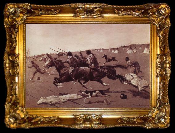framed  Frederick Remington Oil undated Geronimo Fleeing from camp, ta009-2
