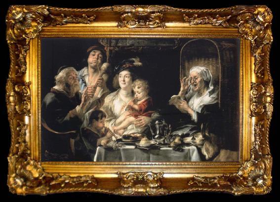 framed  Jacob Jordaens How the old so pipes sang would protect the boys, ta009-2