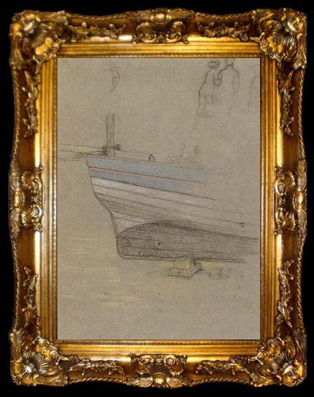 framed  Joseph E.Southall Study of the Stern of a Fishing Boat, ta009-2