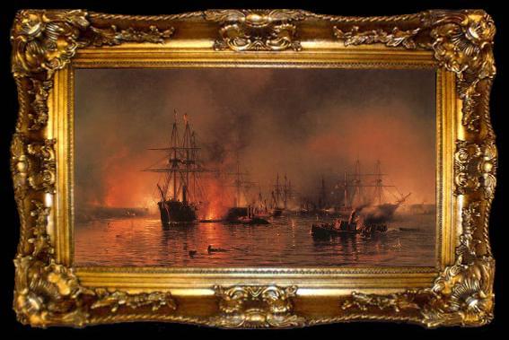 framed  Mauritz F H Haas The Battle of New Orleans-Farragut-s Fleet Passing the Forts Below New Orleans, ta009-2