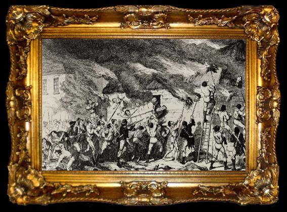framed  Thomas Pakenham Cruikshank-s grim picture of the scene at Scullabogue barn,Country Wexford on June 5, ta009-2