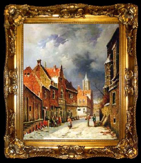 framed  unknow artist European city landscape, street landsacpe, construction, frontstore, building and architecture. 159, ta009-2