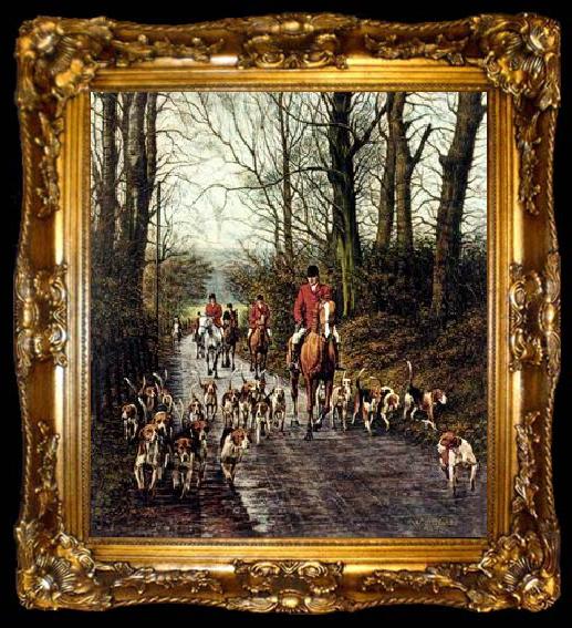 framed  unknow artist Classical hunting fox, Equestrian and Beautiful Horses, 082., ta009-2