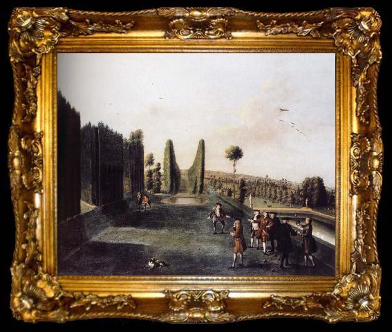 framed  unknow artist Hartwell House topiary arcades and allee to the William iii Column, ta009-2