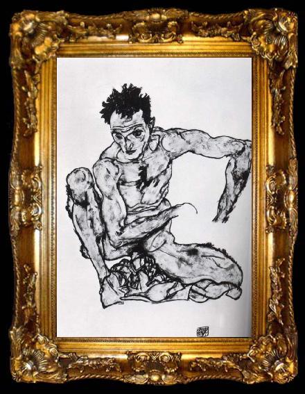 framed  unknow artist Squatting male nude, ta009-2