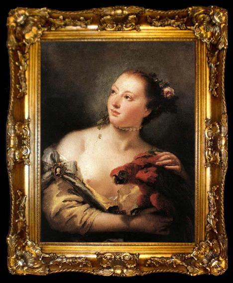 framed  Giovanni Battista Tiepolo Woman with a Parrot, ta009-2